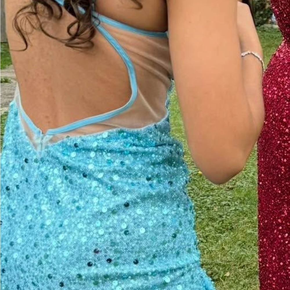 LaDivine by Cinderella Devine Elegant Light Blue Sequin Prom Homecoming Dress 2 - Picture 8 of 8